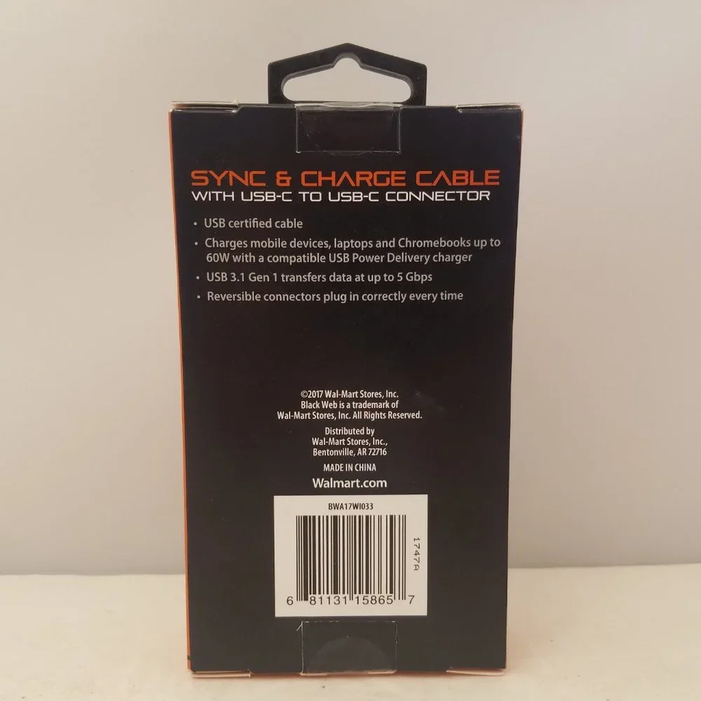 Sync & Charge Cable w/ USB-C To USB-C Connector 3' White